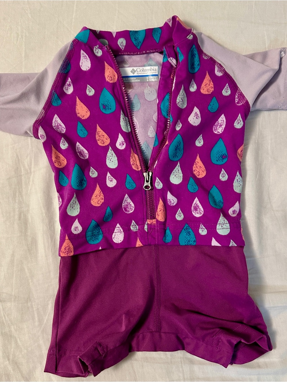 Columbia Girls Purple Teardrop One-Piece Rashguard Swimsuit